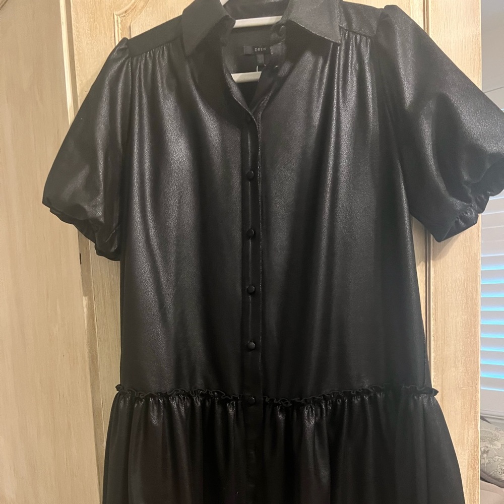 DREW black leather dress. Small. NWT